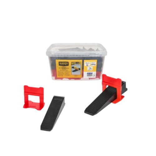 HARDY System poziomowania płytek 2 mm, klipsy 100 szt. kliny 50 szt. wiaderko