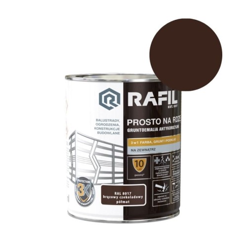 RAFIL Emalia prosto na rdzę brązowy czekoladowy RAL8017 pólmat 0,75L