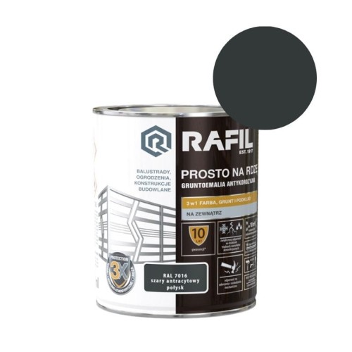 RAFIL Emalia prosto na rdzę szary antracytowy RAL7016 połysk 0,75L