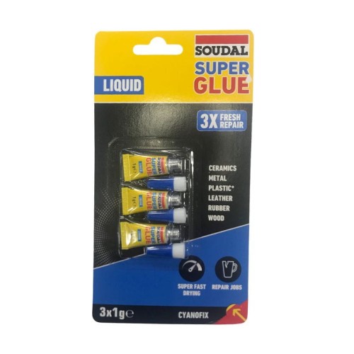 SOUDAL Superszybki klej cyjanoakrylowy Super Glue Liquid 3x1G