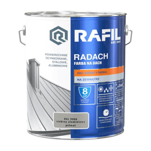 Rafil RADACH farba na dach 2w1 srebrny aluminiowy półmat RAL9006 10L