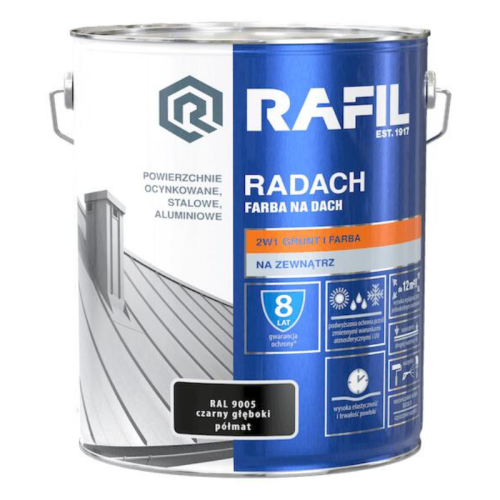 Rafil RADACH farba na dach 2w1 czarny głęboki półmat RAL9005 10L