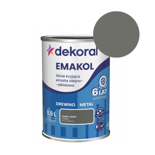 DEKORAL EMALIA EMAKOL STRONG SZARY JASNY POŁYSK 0,9 L