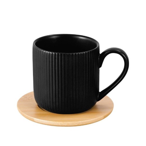 FLORINA Filiżanka ze spodkiem bambusowym Alisa 260 ml czarna
