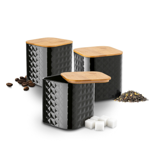 Tadar Komplet 3 pojemników Geometric 11,5 x 12,3 cm czarne
