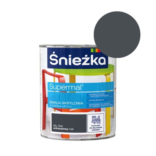 ŚNIEŻKA Emalia akrylowa SUPERMAL RAL7016 antracyt 0,8L mat
