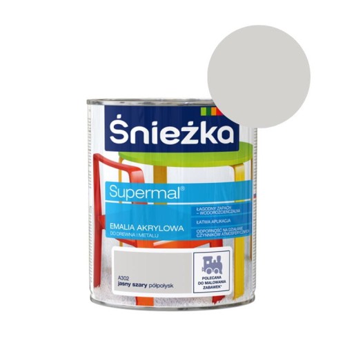 ŚNIEŻKA Emalia akrylowa SUPERMAL A302 szary jasny 0,8L półpołysk