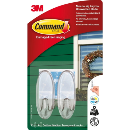 Command Outdoor 2 przezroczyste haki, 4 średnie paski
