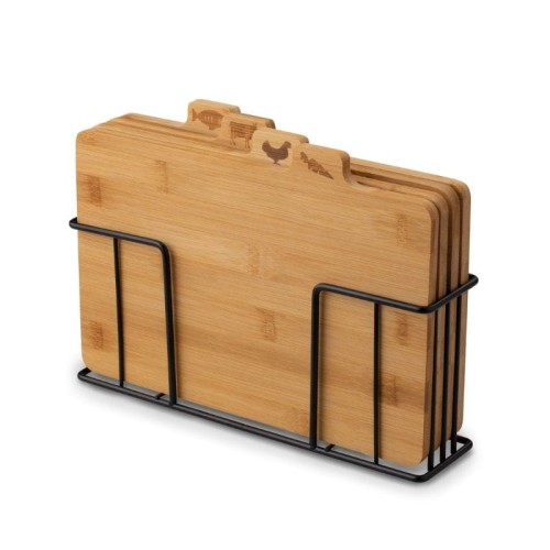 KonigHOFFER Deski do krojenia ze stojakiem Cedar - zestaw 4 desek bambusowych