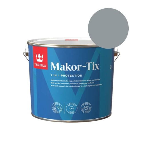 TIKKURILA Gruntoemalia MAKOR-TIX na podłoża metalowe 3L szary metaliczny