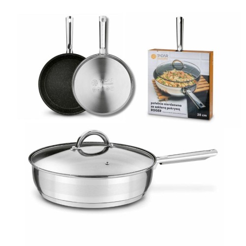 TADAR Patelnia ze stali nierdzewnej Roger 28 cm z pokrywką