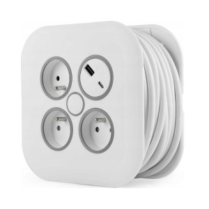 PLASTROL Przedłużacz zwijany 10m 3x1mm2 10A z bezpiecznikiem termicznym + USB-A + USB-C