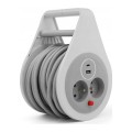 PLASTROL Przedłużacz zwijany 10m 3x1mm2 16A z bezpiecznikiem termicznym + USB-A + USB-C