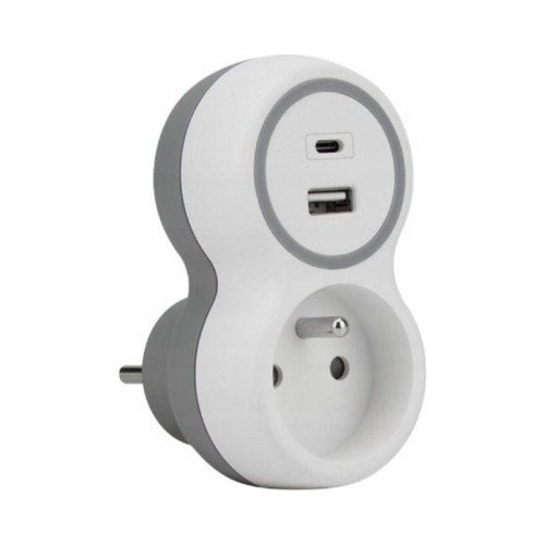 PLASTROL Rozgałęźnik sieciowy jednokrotny + USB-A + USB-C