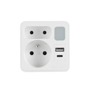 PLASTROL Rozgałęźnik sieciowy dwukrotny z lampką + 1x USB + 1x USB-C
