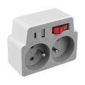 DPM Rozgałęźnik elektryczny z włącznikiem, 2 gniazda z uziemieniem, 2 x USB, biało-szary