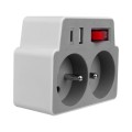 DPM Rozgałęźnik elektryczny z włącznikiem, 2 gniazda z uziemieniem, 2 x USB, biało-szary