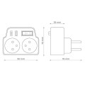 DPM Rozgałęźnik elektryczny z włącznikiem, 2 gniazda z uziemieniem, 2 x USB, biało-szary