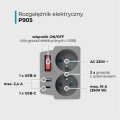 DPM Rozgałęźnik elektryczny z włącznikiem, 2 gniazda z uziemieniem, 2 x USB, biało-szary