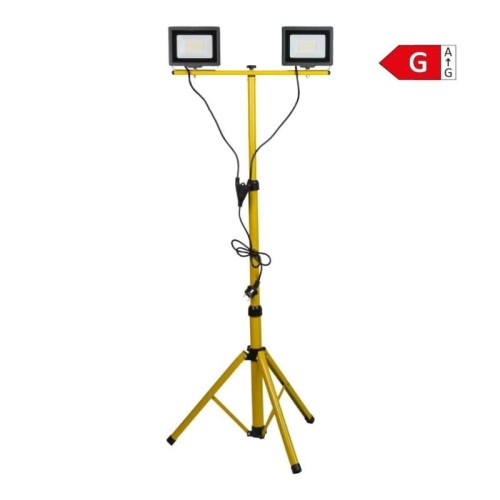 DPM Naświetlacz LED na statywie, 2 x 50 W, 7000 lm, 4500 K, IP65, 140 cm, żółty