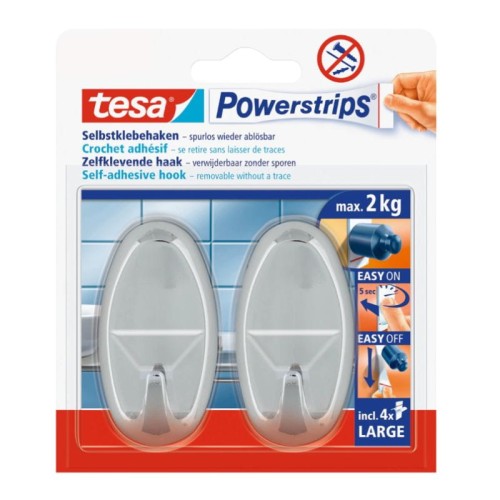 TESA Haczyk owalny duży Powerstrips 2kg chrom 2 szt