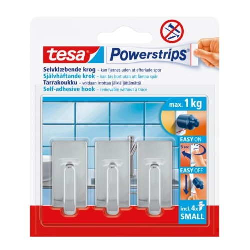 TESA Haczyk samoprzylepny prostokątny M 1 kg chrom 3 szt
