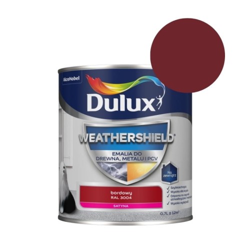 DULUX Emalia Weathershield do drewna, metalu i PCV 0,7L bordowy