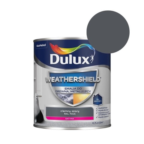 DULUX Emalia Weathershield do drewna, metalu i PCV 0,7L ciemny szary