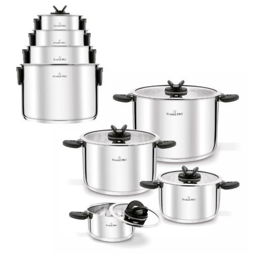 STARKE PRO Zestaw garnków ze składanymi uchwytami Secare 8 elementów