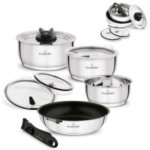 STARKE PRO Zestaw garnków z patelnią i odpinaną rączką Solve 9 elementów