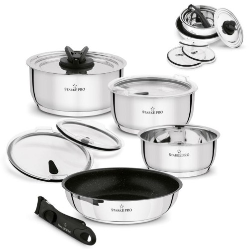 STARKE PRO Zestaw garnków z patelnią i odpinaną rączką Solve 9 elementów