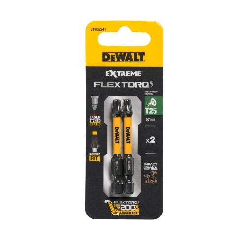 Dewalt Zestaw Bitów Udarowych Torsion T25 EXTREME FLEXTORQ 57 mm (2 szt.)