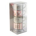 FLORINA Zestaw 4 kubków porcelanowych na metalowym stojaku Love and Wild 330 ml
