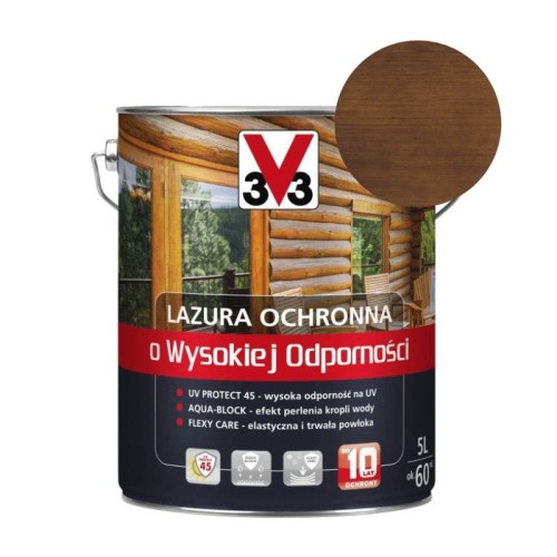 V33 Lazura ochronna o wysokiej odporności dąb średni 5L
