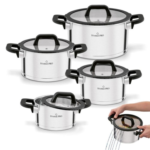 STARKE PRO Zestaw garnków nierdzewnych z pokrywkami Rigor 8 elementów