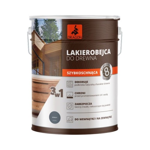 DRAGON Lakierobejca do drewna szybkoschnąca 5L Antracyt