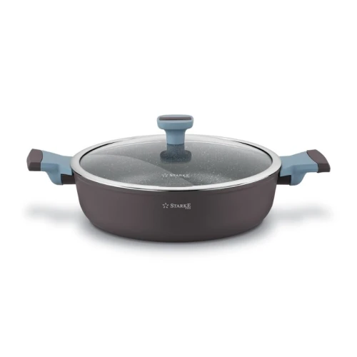 STARKE PRO Patelnia na indukcję marmurowa z pokrywką Luxury Grey II 28 cm krótkie uchwyty