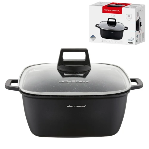 Florina Kwadratowy Garnek aluminiowy Chef 4,6 l z pokrywką – 24 × 24 cm