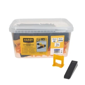 HARDY System poziomowania płytek 3 mm, klipsy 100 szt. kliny 50 szt. wiaderko