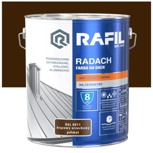 Rafil RADACH farba na dach 2w1 brązowy orzechowy półmat RAL8011 10L