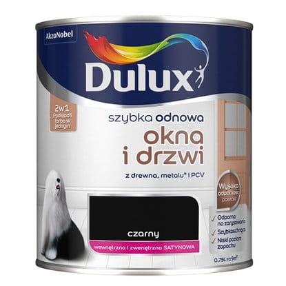 Farba DULUX szybka odnowa okna/drzwi 0,75l Czarny