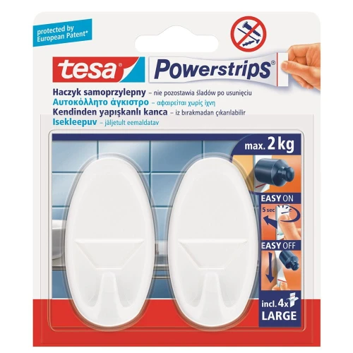 TESA HACZYK SAMOPRZYLEPNY POWERSTRIPS OKRĄGŁY DUŻY BIAŁY 2 SZT.