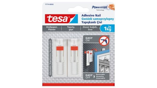 Tesa Gwóźdź Samoprzylepny Regulowany do Tynku i Tapet, 2 szt. 1kg