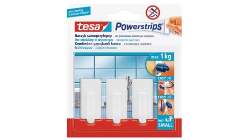 Tesa Haczyk Samoprzylepny Powerstrips 3 szt. kwadratowy, mały, biały, do 1 kg