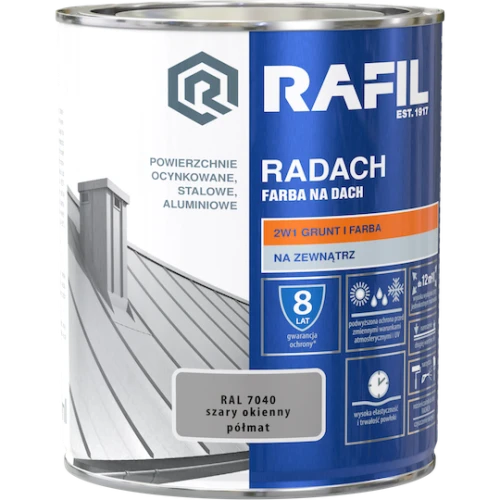 Rafil RADACH farba na dach 2w1 szary okienny półmat RAL7040 0,75l