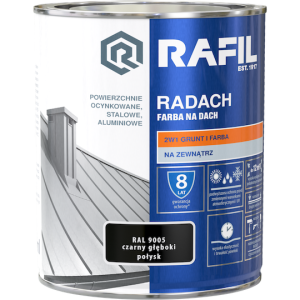 Rafil RADACH farba na dach 2w1 czarny głęboki połysk RAL9005 poł 0,75L