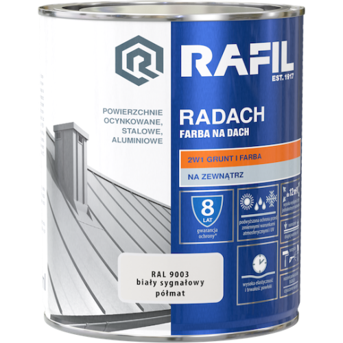 Rafil RADACH farba na dach 2w1 biały sygnałowy półmat RAL9003 0,75L