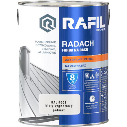 Rafil RADACH farba na dach 2w1 biały sygnałowy półmat RAL9003 5L