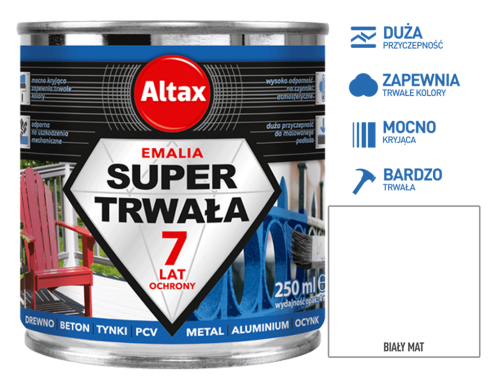 Altax Super Trwała Emalia 250ml Biały Mat