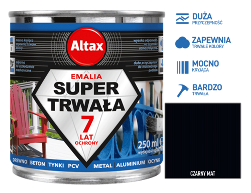 Altax Super Trwała Emalia 250ml Czarny Mat